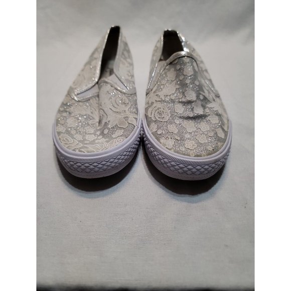 Austin Trading Company Floral Silver Glitter Slip On Shoes Girls Size 5 - Picture 2 of 7